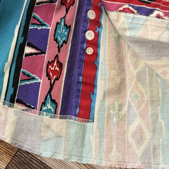 Vintage Wrangler Mens Size 16.5 34 Aztec 90s XLong Tails Single Stitch Brushpop - Picture 5 of 8